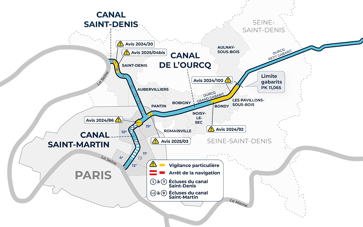 Visualisation des avis à la batellerie sur une carte