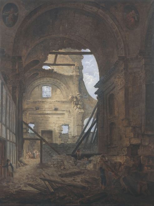 Hubert Robert peint la chapelle de la Sorbonne avec la voûte de la nef effondrée, vers 1800