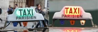 Photo de luminaire taxis libre (vert) et occupé (rouge)