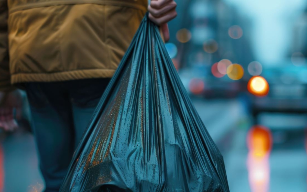 Homme porte sac poubelle