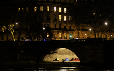 Des sans abris lors de la 8e édition de la Nuit de la Solidarité (Paris Centre)