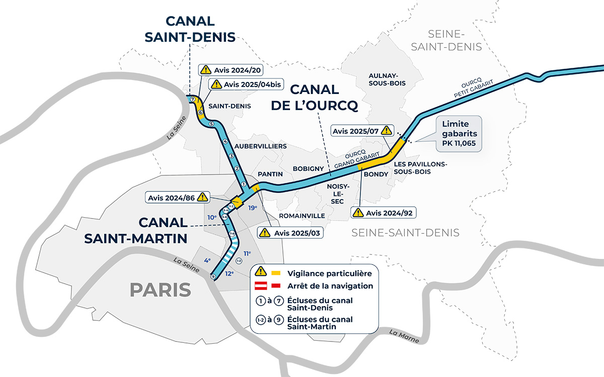 Visualisation des avis à la batellerie sur une carte