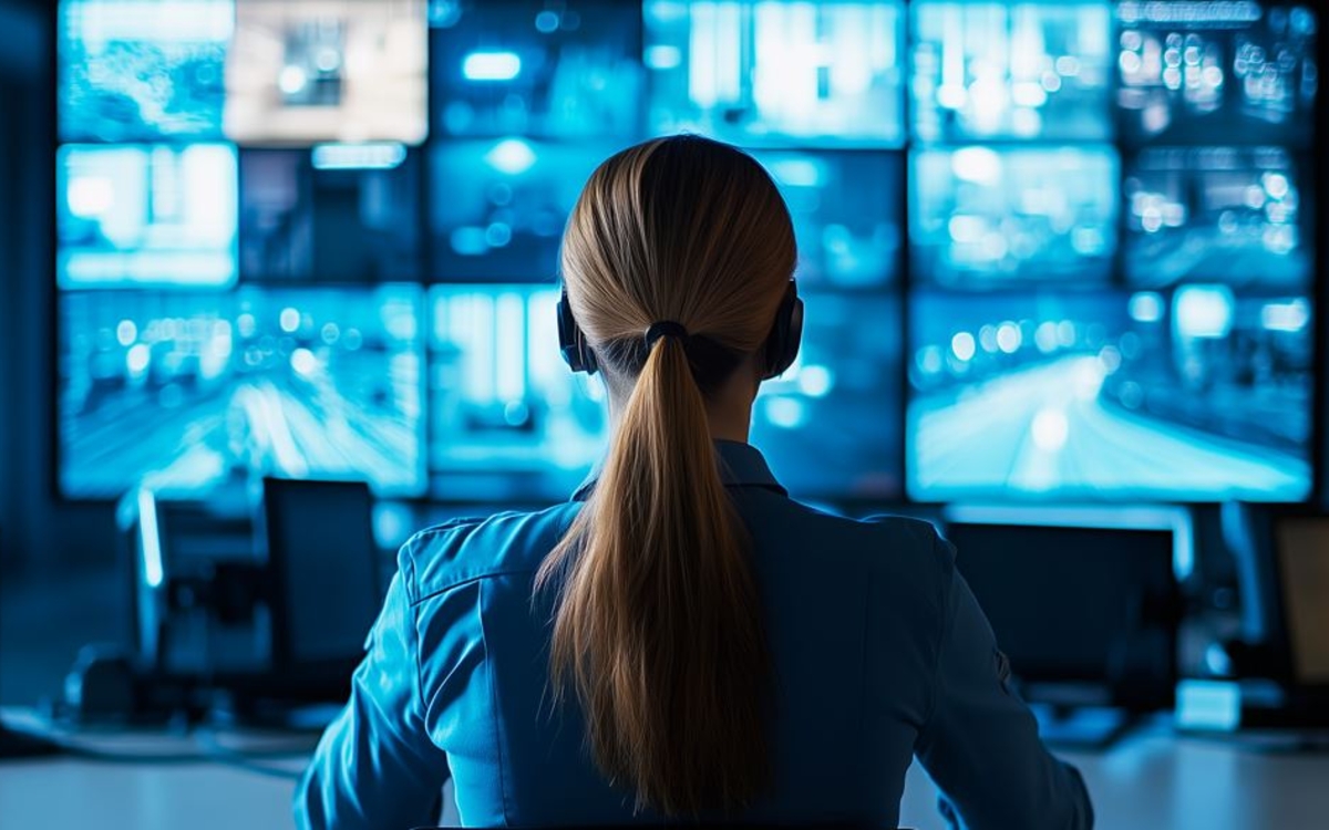 Agent devant des écrans de sécurité