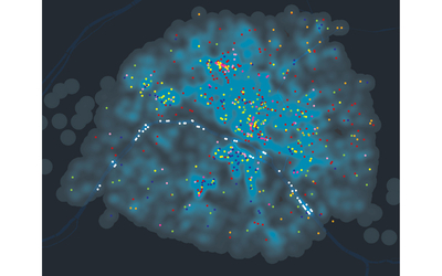 Carte montrant la concentration des lieux festifs la nuit à Paris