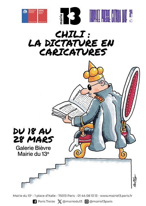 Affiche de l'exposition « Chili : la dictature en caricatures »