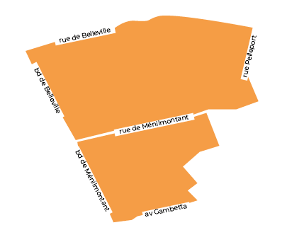 Carte du quartier Belleville-Amandiers concerné par ERP +