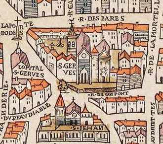 Église Saint-Gervais-Saint-Protaisreprésenté sur le plan de Truschet et Hoyau (vers 1550)