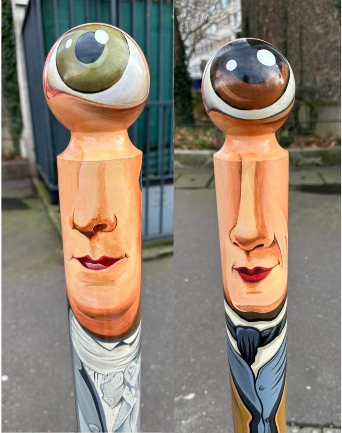 Photo des potelets peints en forme de Cyklop