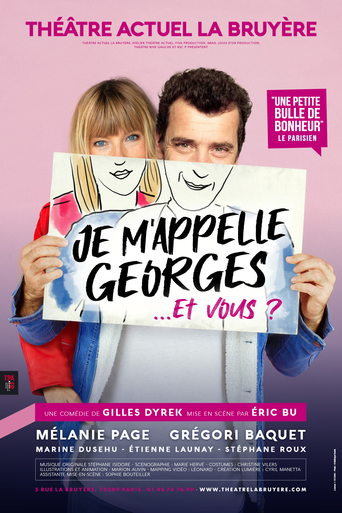 un homme et une femme sur un fond rose