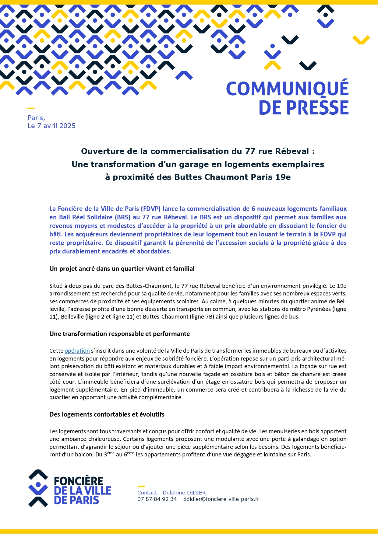 Texte du communiqué de presse de la rue Rébeval p1
