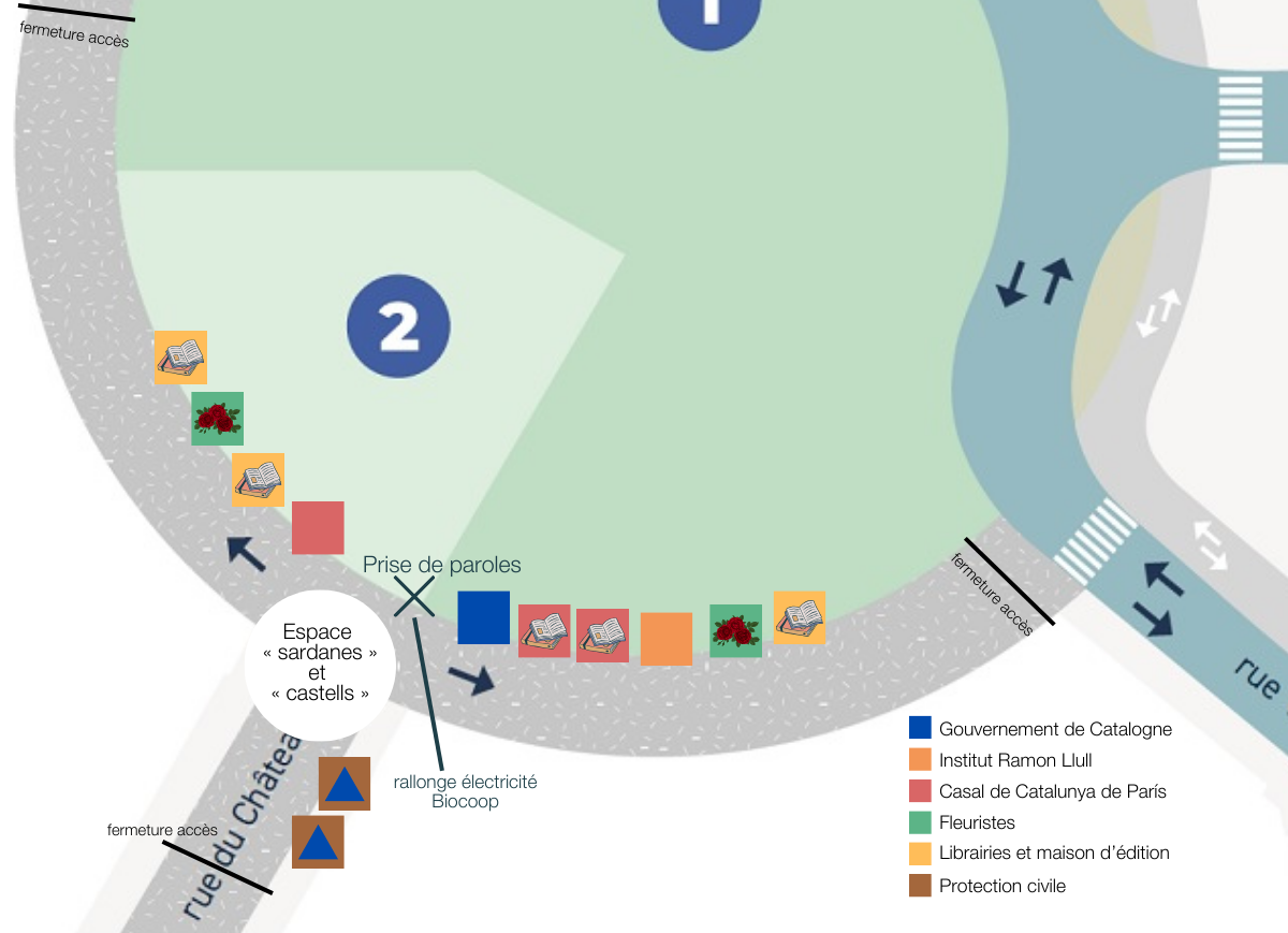 Plan de la Place Catalogne à la Sant Jordi, le 26 avril