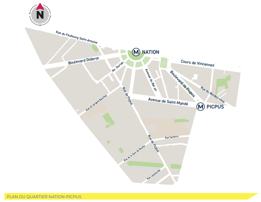 Plan des rues du quartier Nation Picpus, un des quartier du 12ème arrondissement de Paris