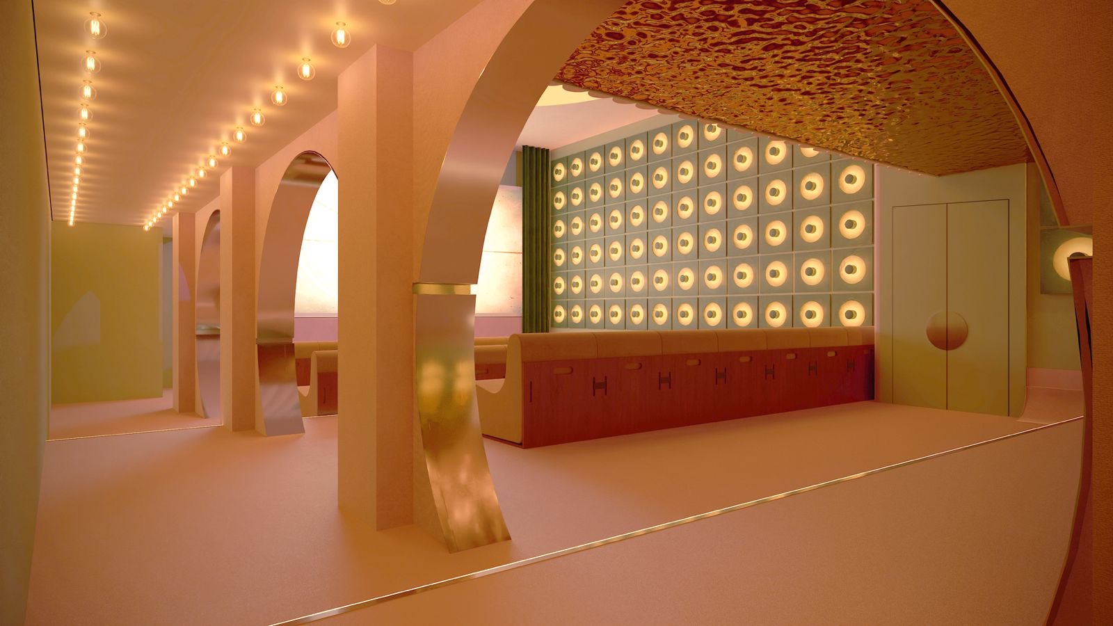 Salle beige avec des lumières
