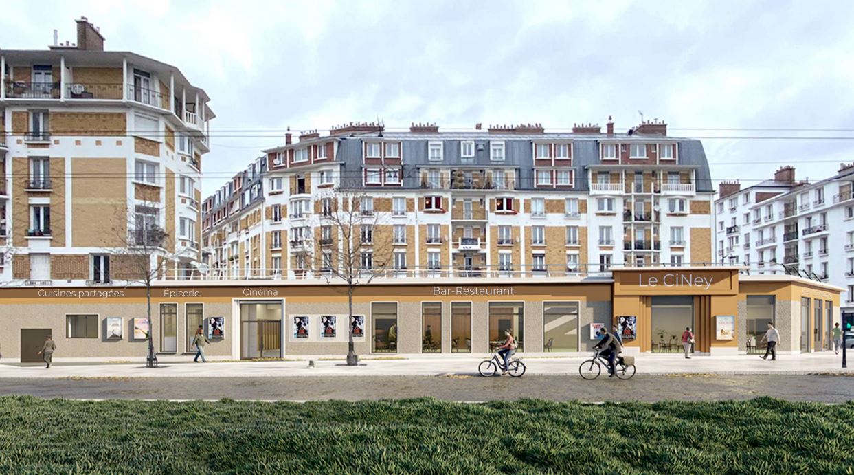 Bâtiment de plain pied comprenant un bar et un cinéma
