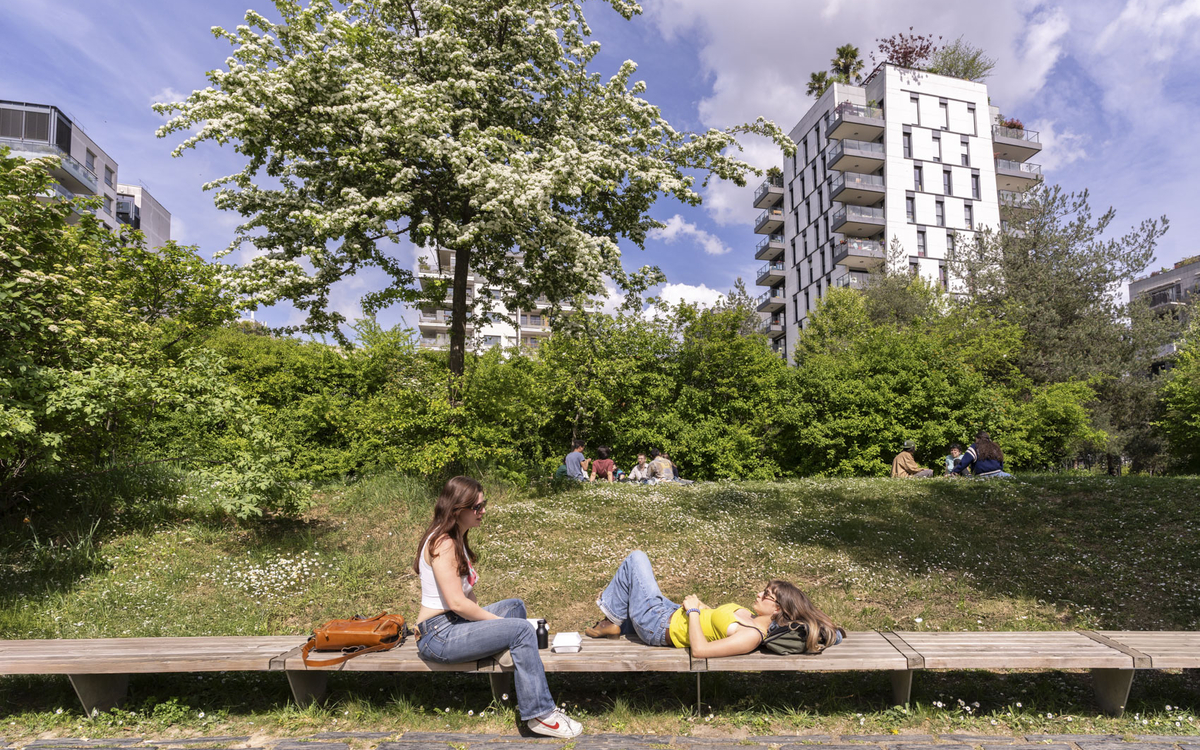 Ados dans un parc au printemps.