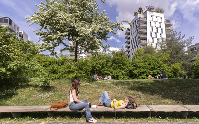 Ados dans un parc au printemps.