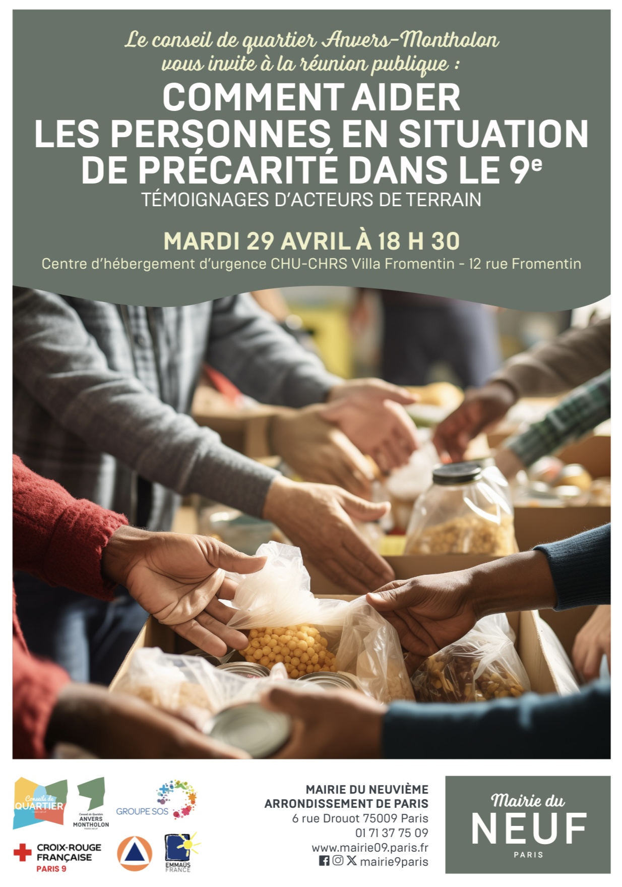 affiche pour l'annonce de la réunion publique sur la précarité 
