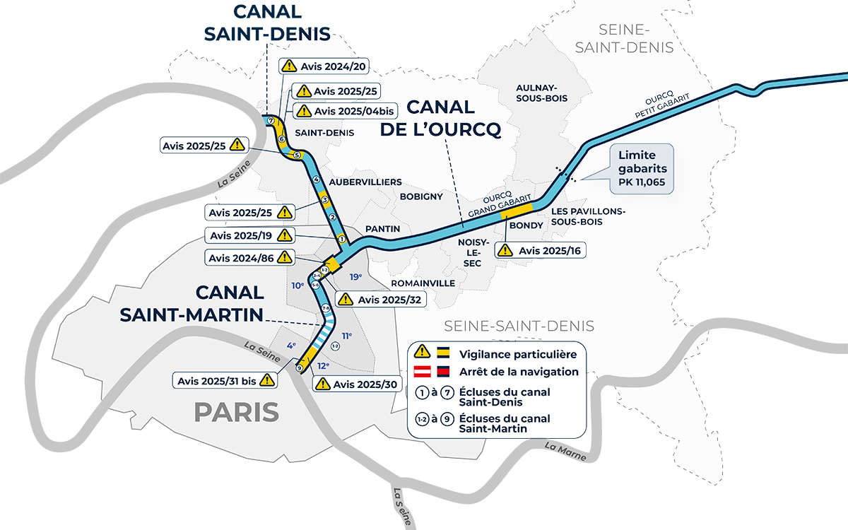 Visualisation des avis à la batellerie sur une carte