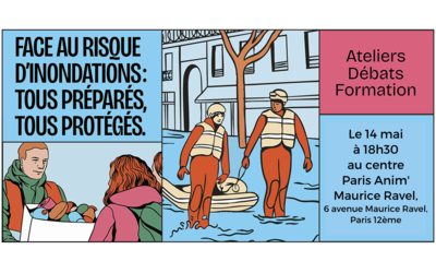 Un visuel annonçant l'événement et représentant des secouristes en pleine action durant une inondation