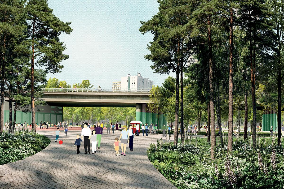Perspective de réaménagement de la place_jardin