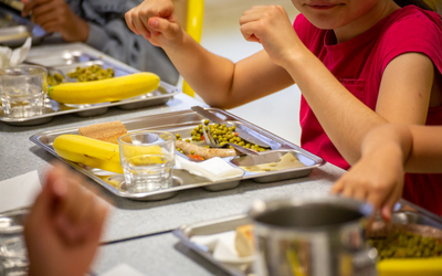 Des enfants en plein repas à la cantine scolaire