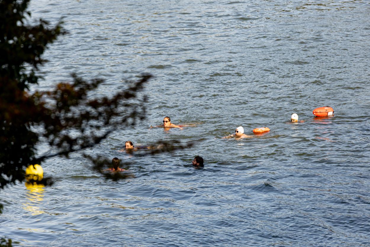 Des nageurs dans la Seine, en juillet 2024