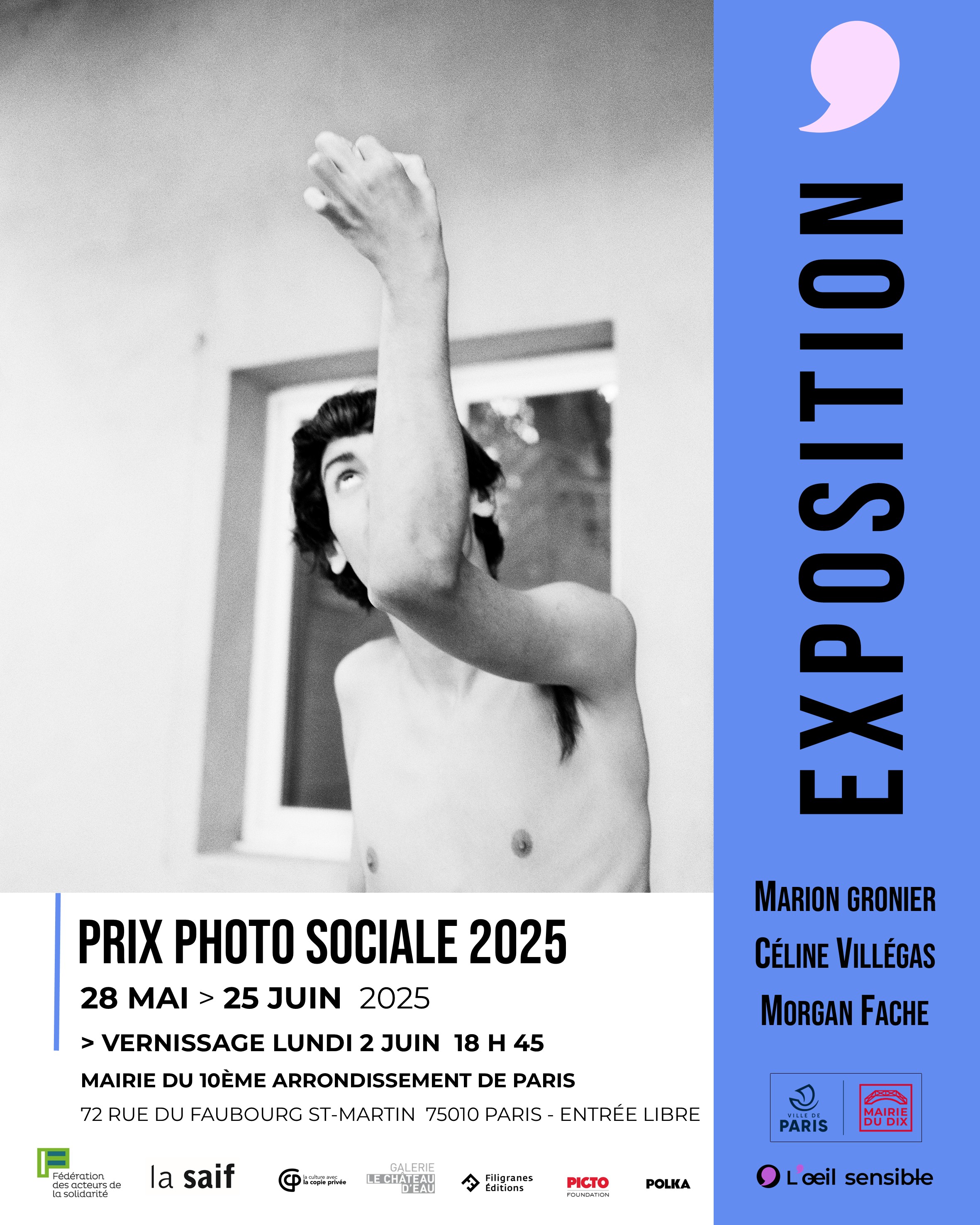 affiche avec photo d'un homme en noir et blanc