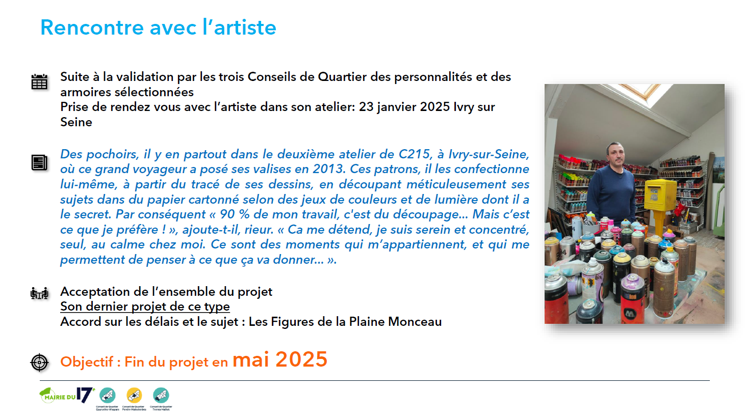 Screenshot qui représnete l'artiste C215 dans son atelier