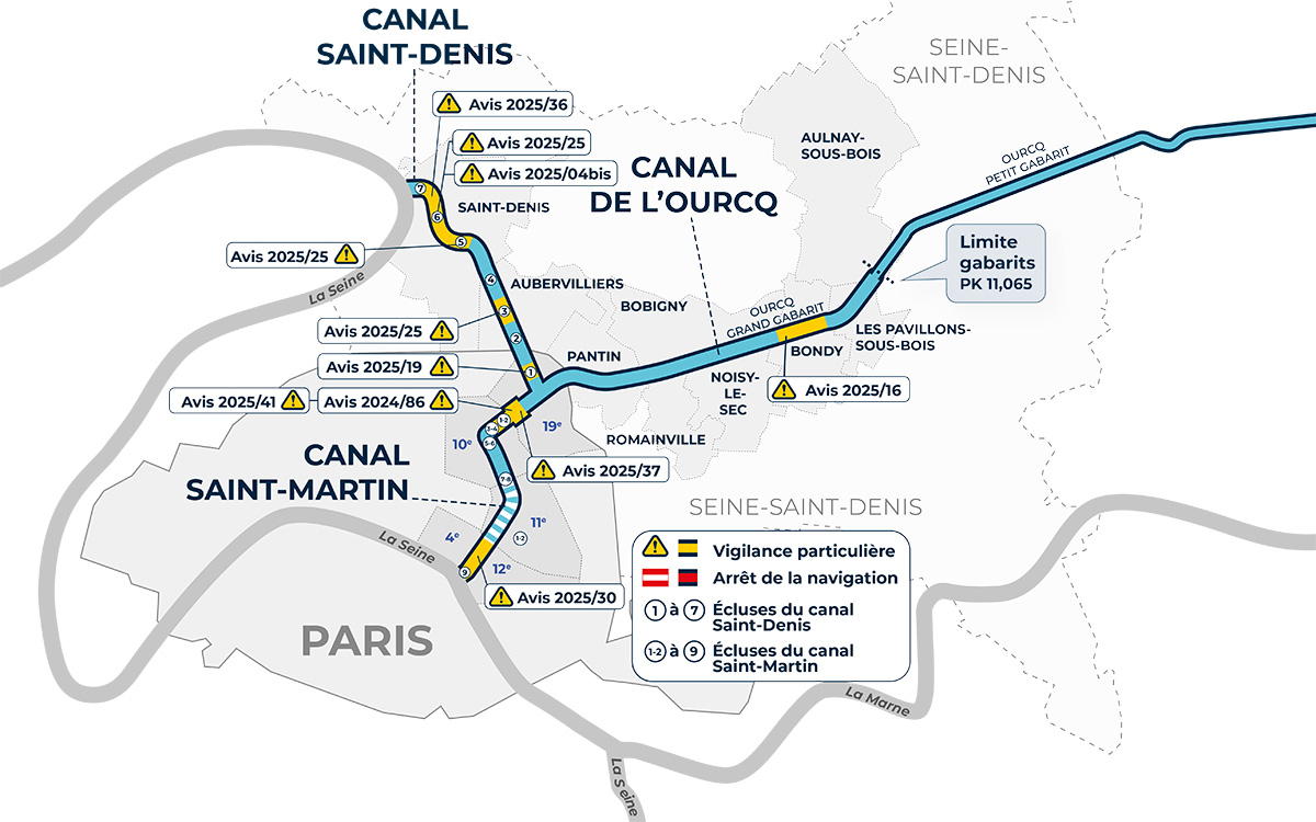Visualisation des avis à la batellerie sur une carte