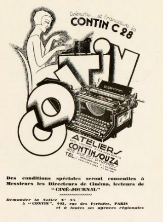 Image d'une publicité pour la machine à écrire "Contin", également produite à Belleville