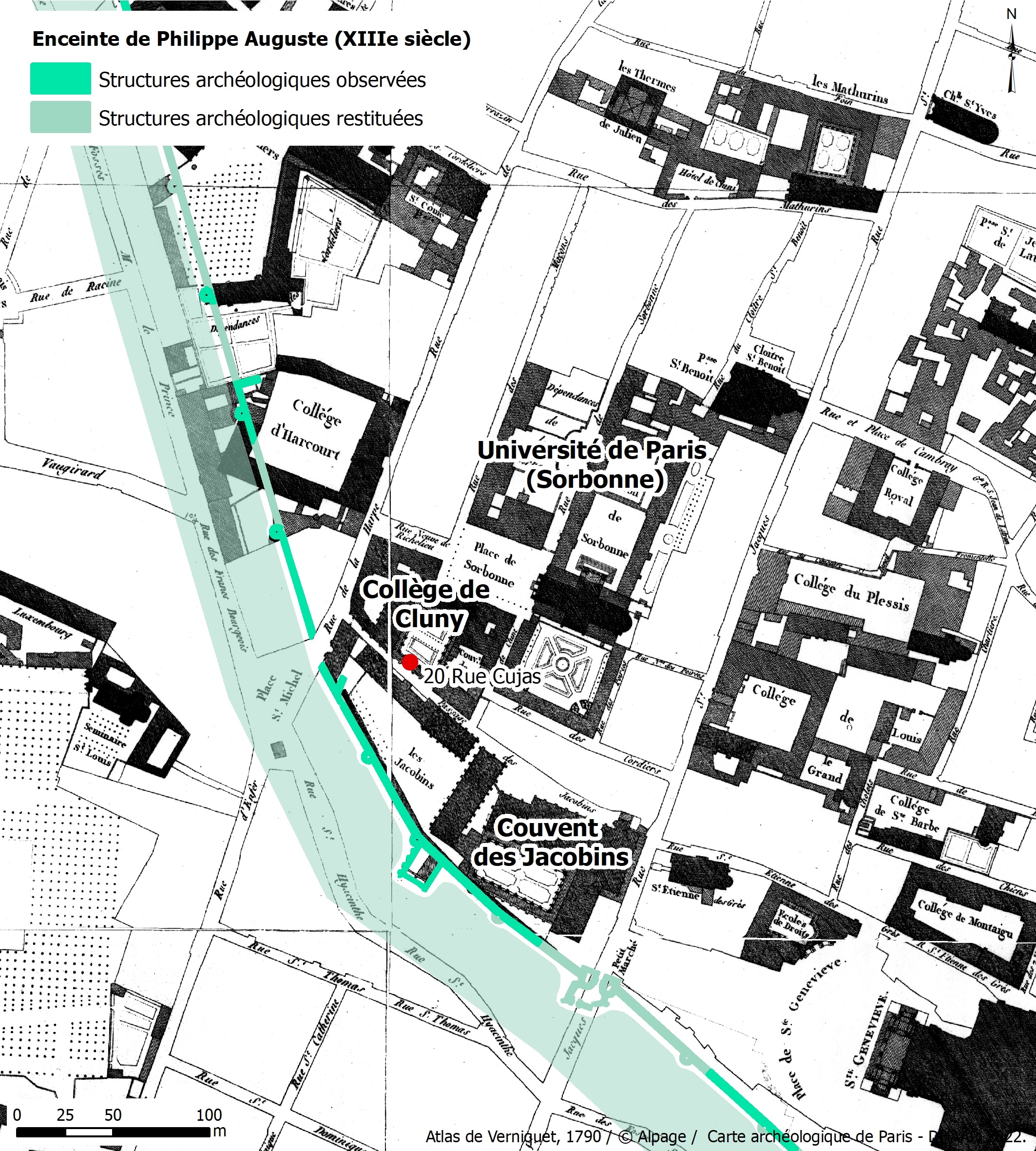 Plan sur lequel la localisation du collège de Cluny est indiquée.