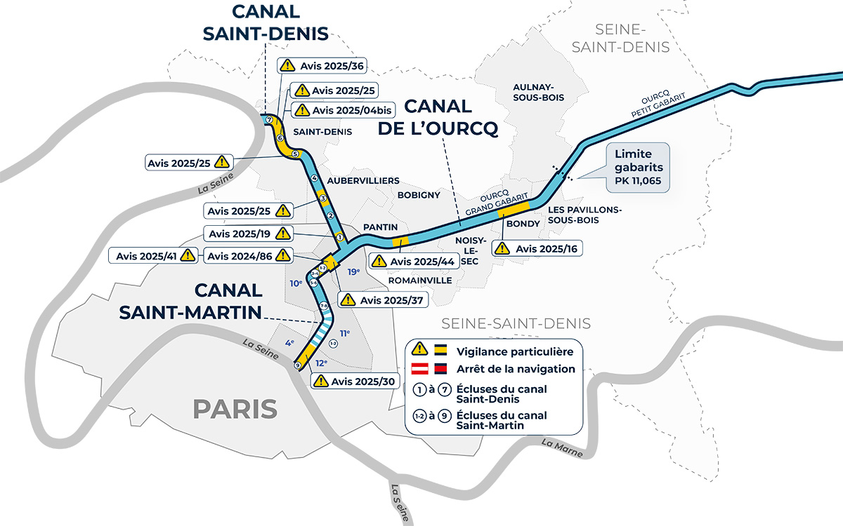 Visualisation des avis à la batellerie sur une carte