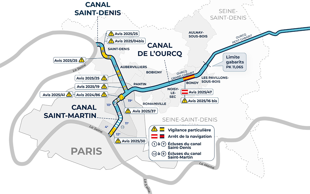 Visualisation des avis à la batellerie sur une carte