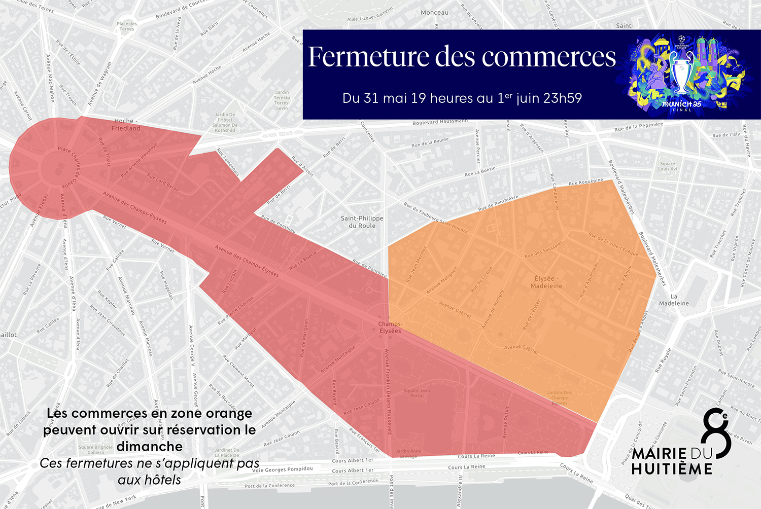 Carte du 8e avec une zone rouge et une zone orange