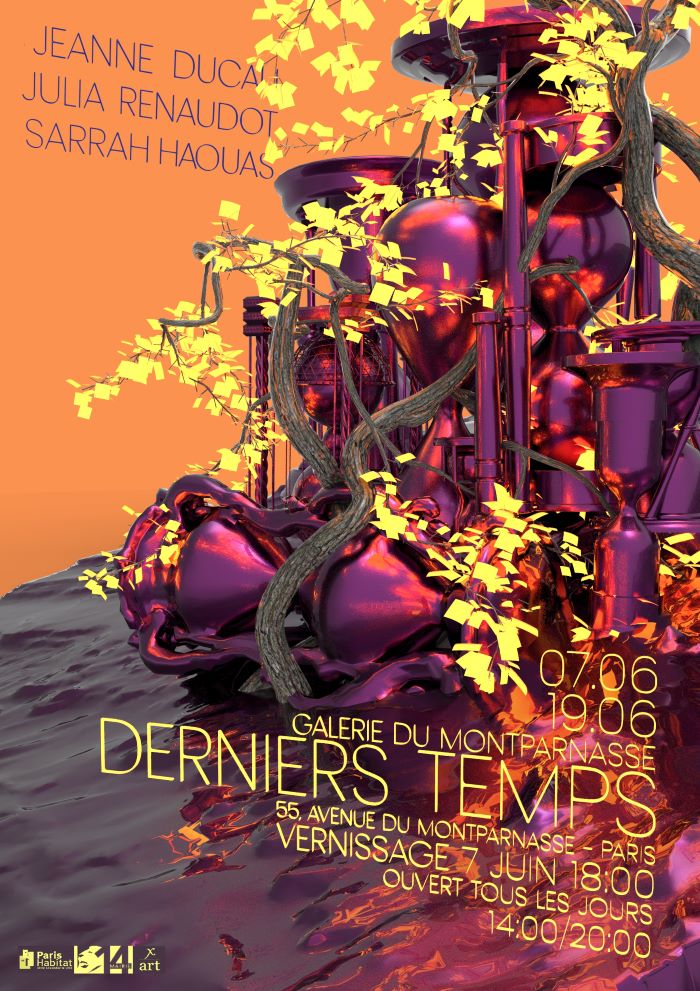 affiche de l'exposition derniers temps mélangeant les oeuvres des 3 artistes