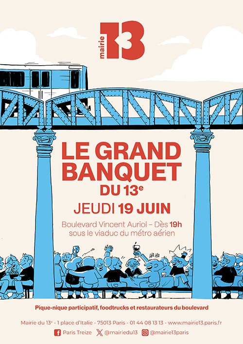 Illustration d'un banquet sous le viaduc du métro aérien
