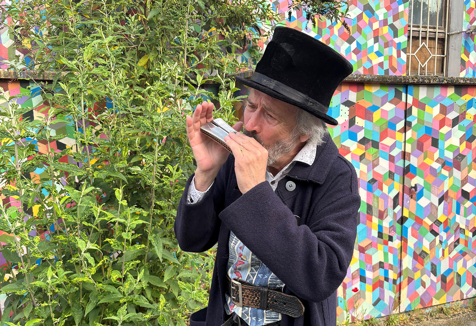 Homme jouant de l'harmonica