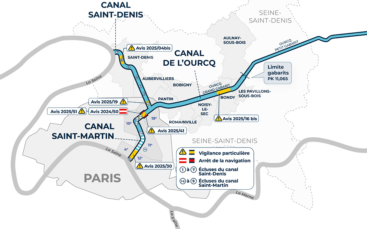 Visualisation des avis à la batellerie sur une carte