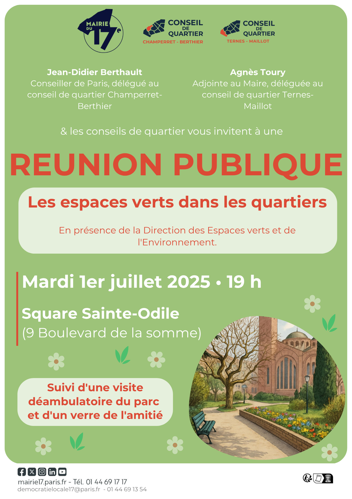 Affiche de la prochaine réunion publique des CQ Ternes Maillot et Champerret-Berthier