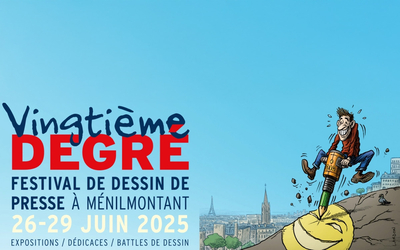 Visuel du « Vingtième Degré », le festival de dessin de presse à Ménilmontant