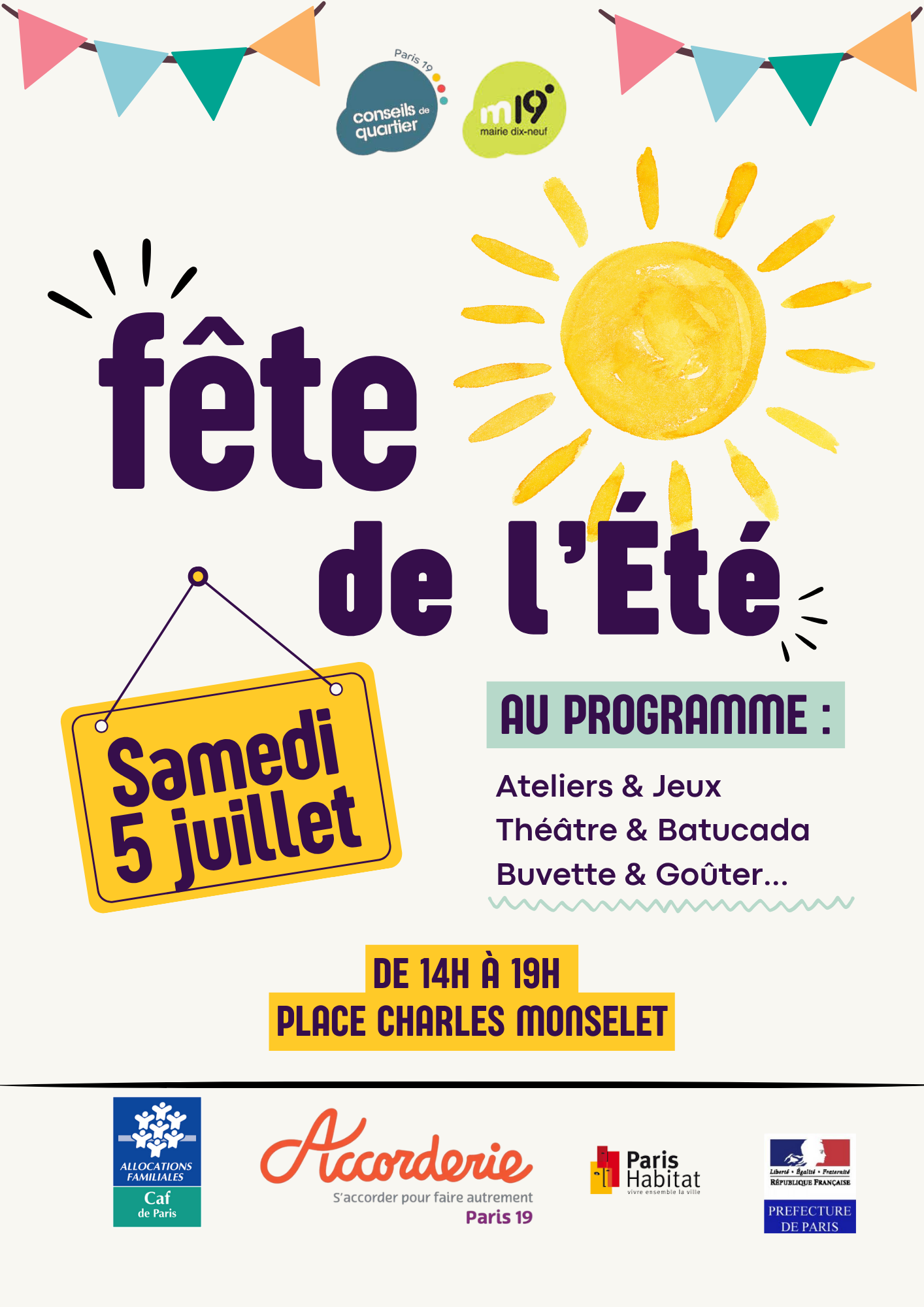 visuel de la fête de quartier porte des lilas L'Accorderie- Fête de l'été- 5 juillet