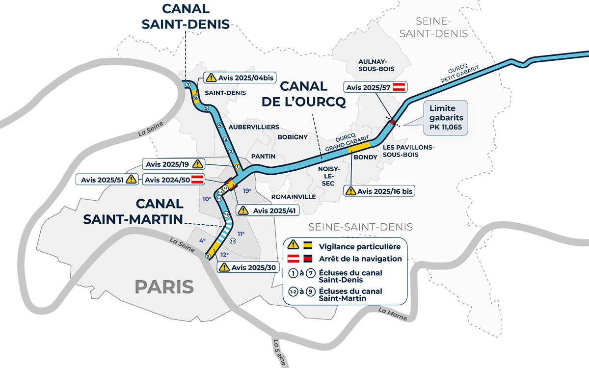Visualisation des avis à la batellerie sur une carte