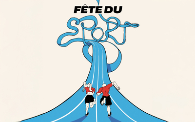 Illustration d'une piste d'athlétisme formant le mot SPORT