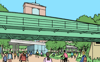 Illustration de la traversée de la future porte de la Villette. 