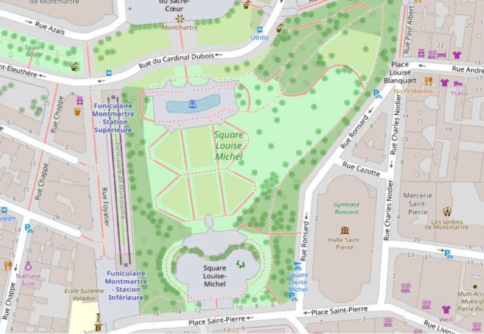 plan de l'espace vert situé au pied de la basilique du sacré coeur