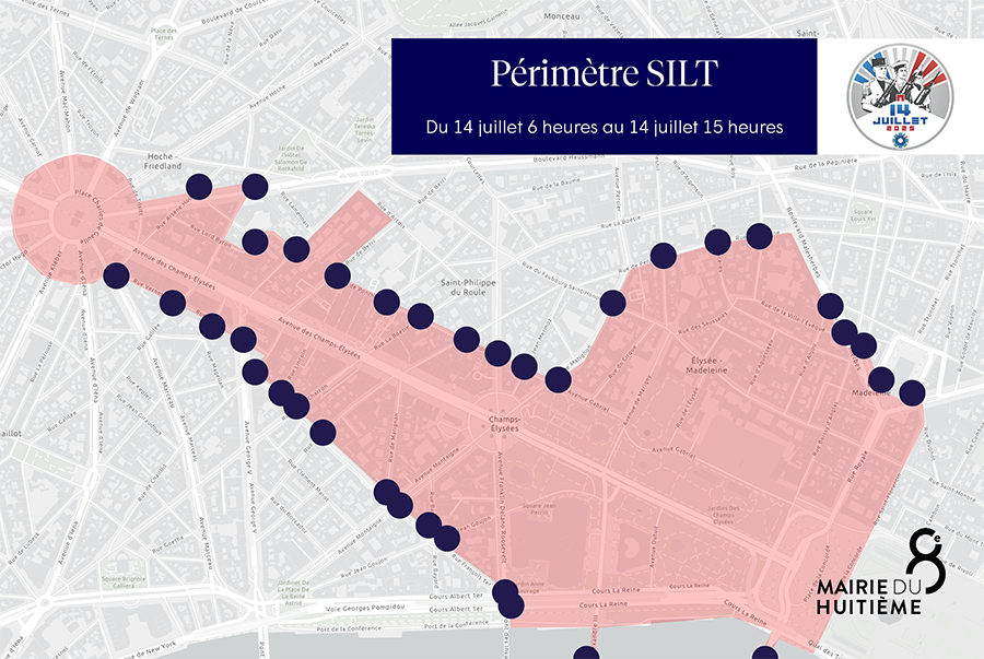 Carte du 8e avec des zones en rouge