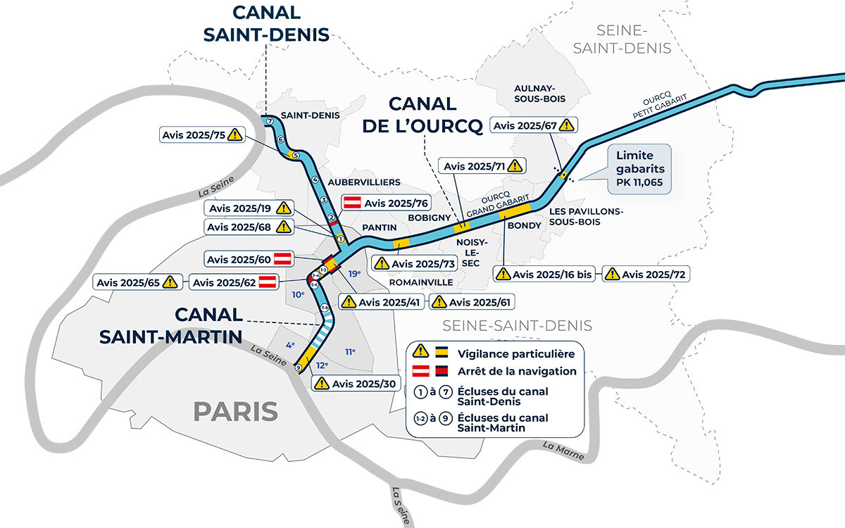Visualisation des avis à la batellerie sur une carte