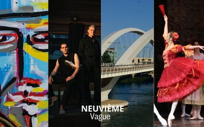 Peinture d'un visage par philippe guesdons, danseurs de claquette, un pont et une danseuse étoile