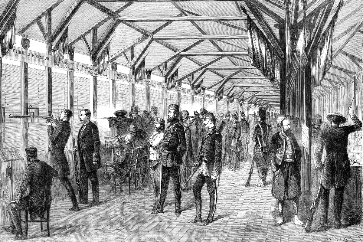 Dessin du Tir National à Vincennes, près de Paris, d’après un dessin de J. A. Beaucé, 1860