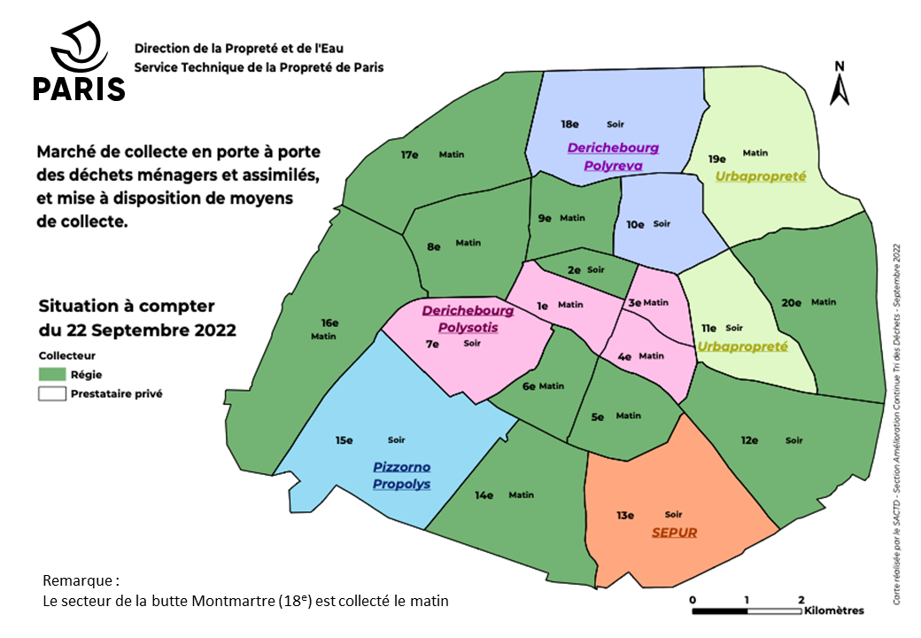 Carte représentant les répartition des secteurs de collecte à Paris